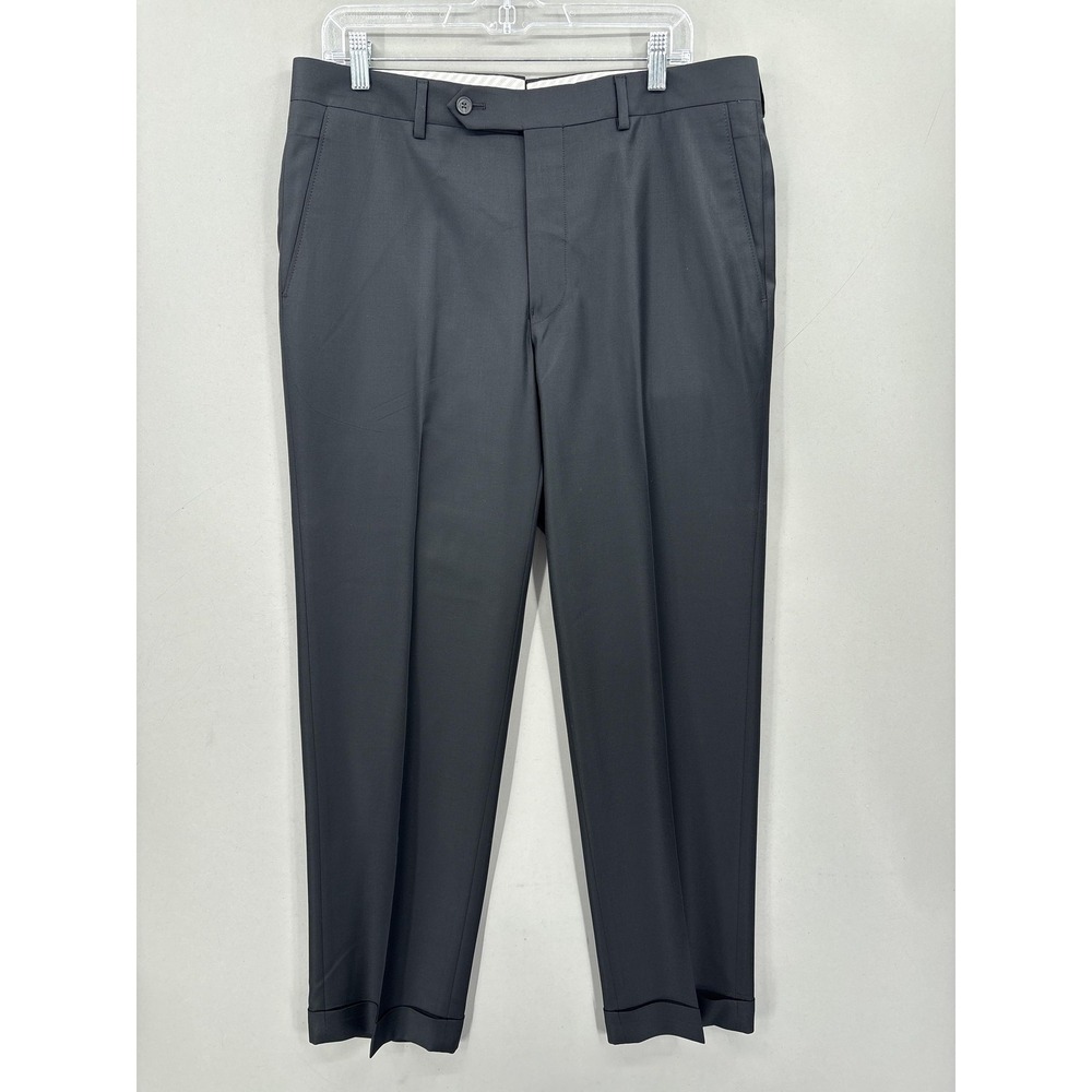 Samuelsohn Pants Mens 34x30 Black Super 110s Wool Flat Front Dress Cuffed Canada